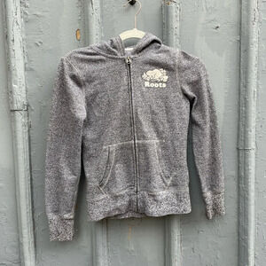 Roots Zip Front  Salt & Pepper Hoodie, size 10
